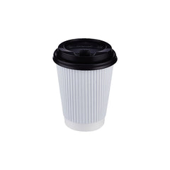 12 Oz White Ripple Paper Cup With Lid 10 Pieces - hotpackwebstore.com - Ripple Paper Cups