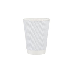 12 Oz White Ripple Paper Cup With Lid 10 Pieces - hotpackwebstore.com - Ripple Paper Cups