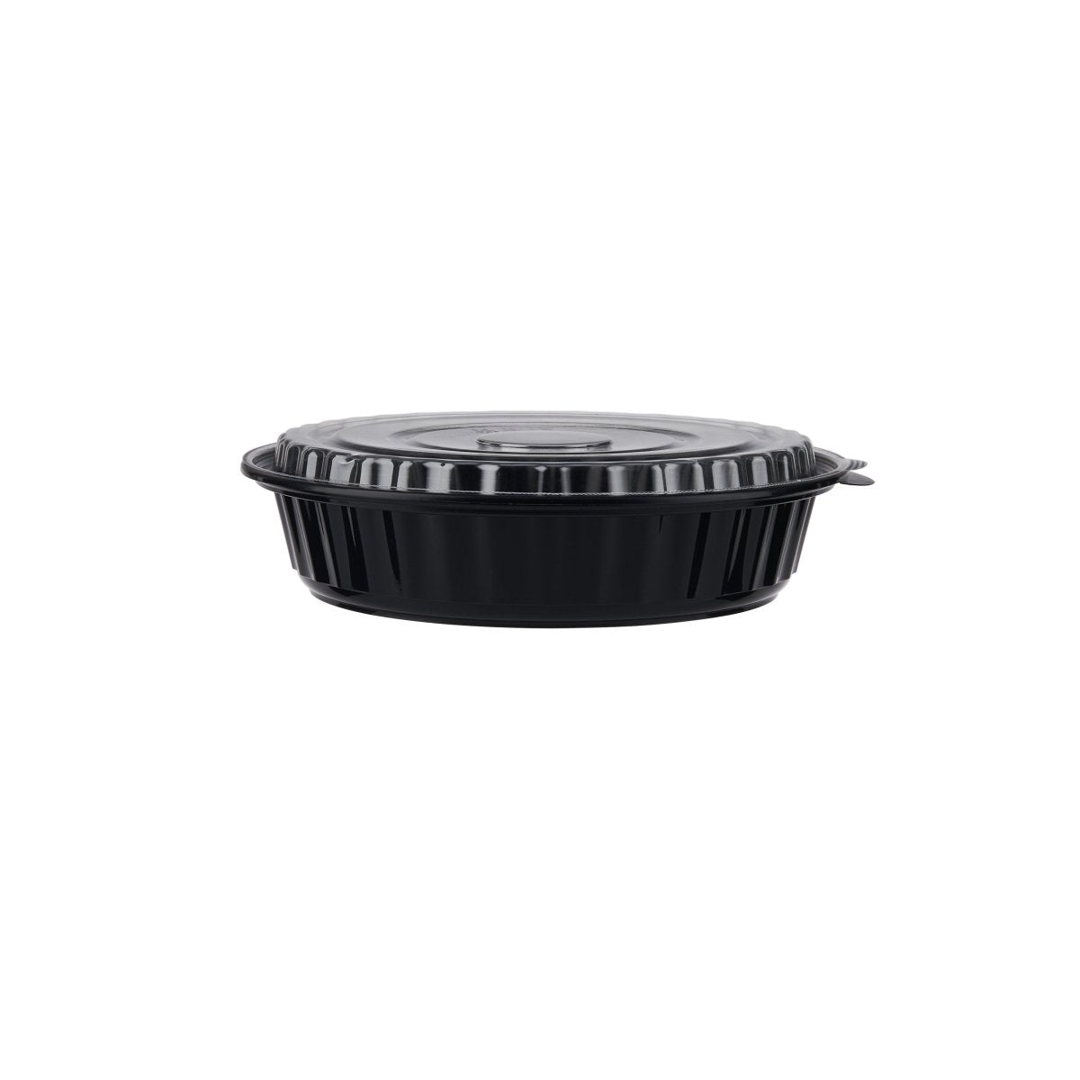 150 Pieces Black Base Round Ribbed Container With Lid 48 Oz - hotpackwebstore.com - Black Base Containers