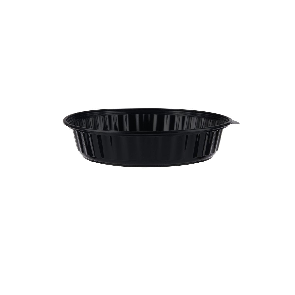 150 Pieces Black Base Round Ribbed Container With Lid 48 Oz - hotpackwebstore.com - Black Base Containers