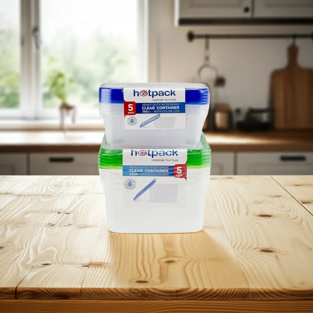 2000 ml + 750 ml Clear Rectangular Microwave Container with Color Lids - hotpackwebstore.com