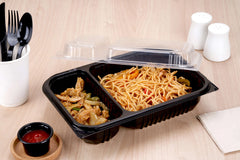 Heavy Duty Black Base Rectangular 2-Compartment Container - hotpackwebstore.com