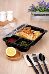 Heavy Duty Black Base Rectangular 3-Compartment Container 300 Pieces - hotpackwebstore.com