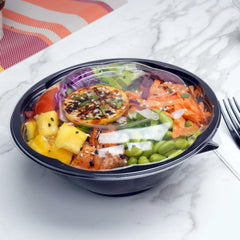 Black Base Round Salad Bowl With Clear Lid - hotpackwebstore.com