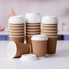 8 Oz Twin Pack Kraft Ripple Paper Cup With Lid 20 Pieces - hotpackwebstore.com