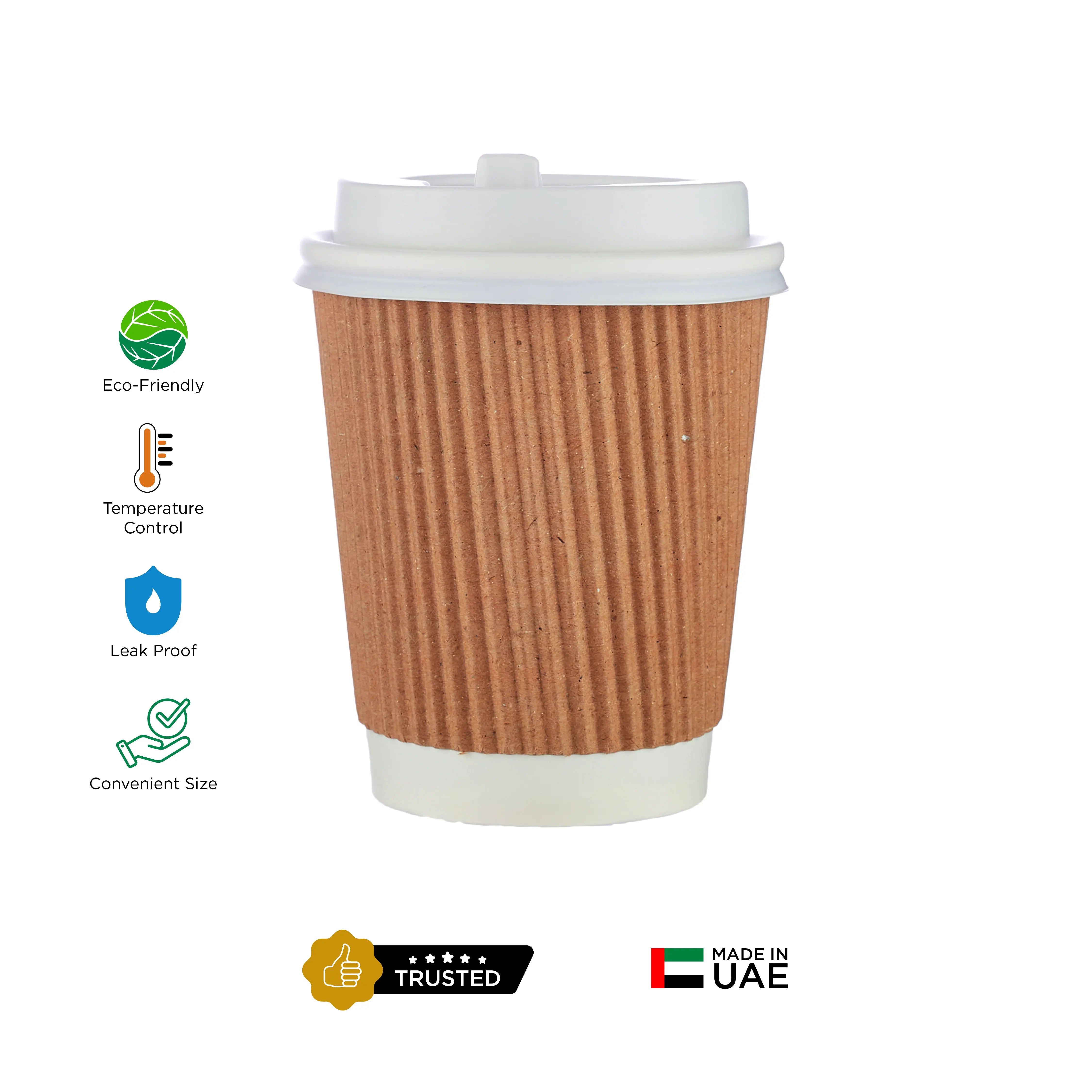 8 Oz Twin Pack Kraft Ripple Paper Cup With Lid 20 Pieces - hotpackwebstore.com