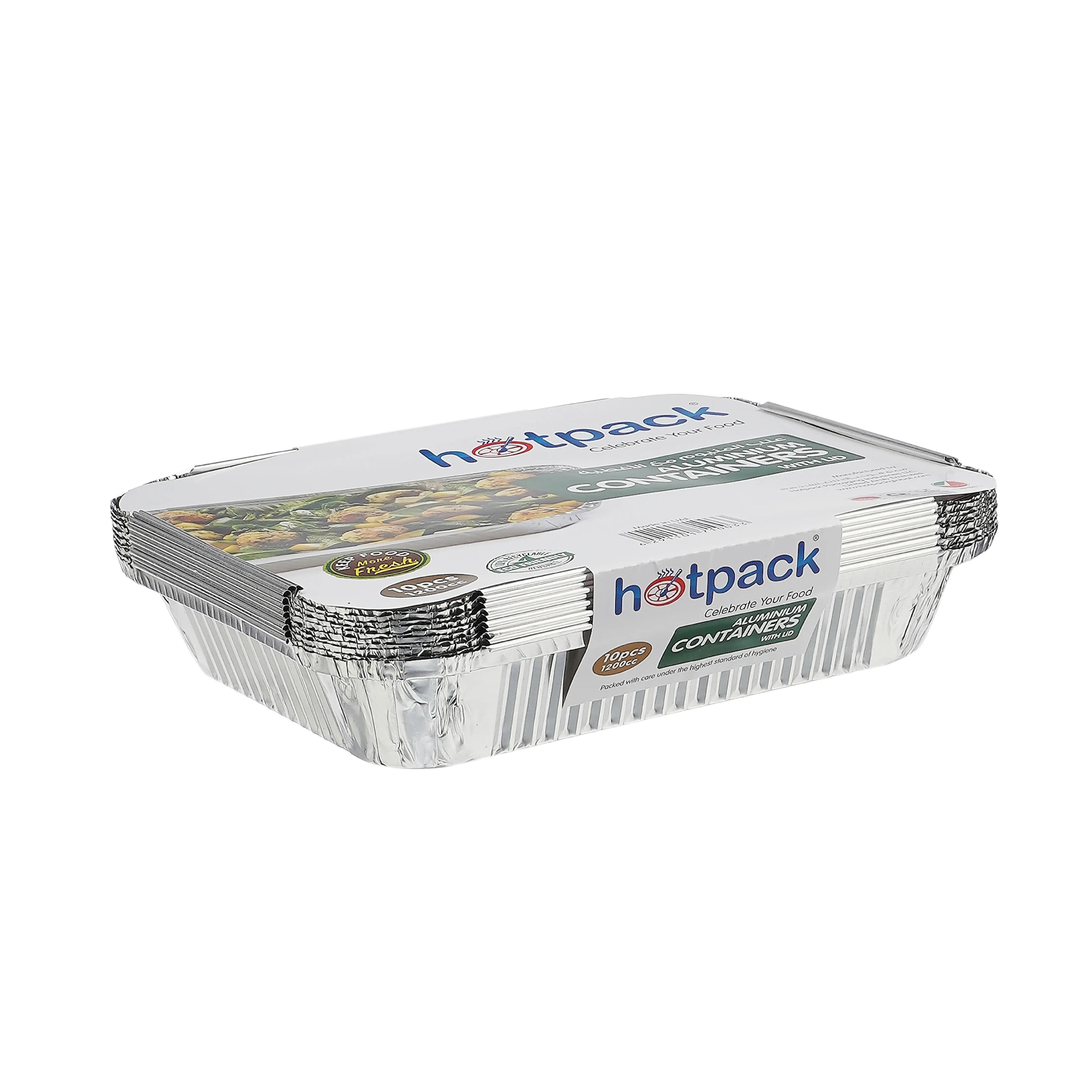 Aluminium Containers with Lid 83120 ( 1200 CC ) 235 mm Length x 190 mm Width x 35 m,m Height 10 Pieces - hotpackwebstore.com