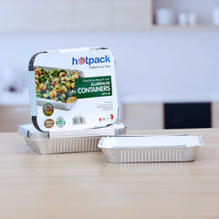 Aluminium Containers with Lid 83120 ( 1200 CC ) 235 mm Length x 190 mm Width x 35 m,m Height 10 Pieces - hotpackwebstore.com