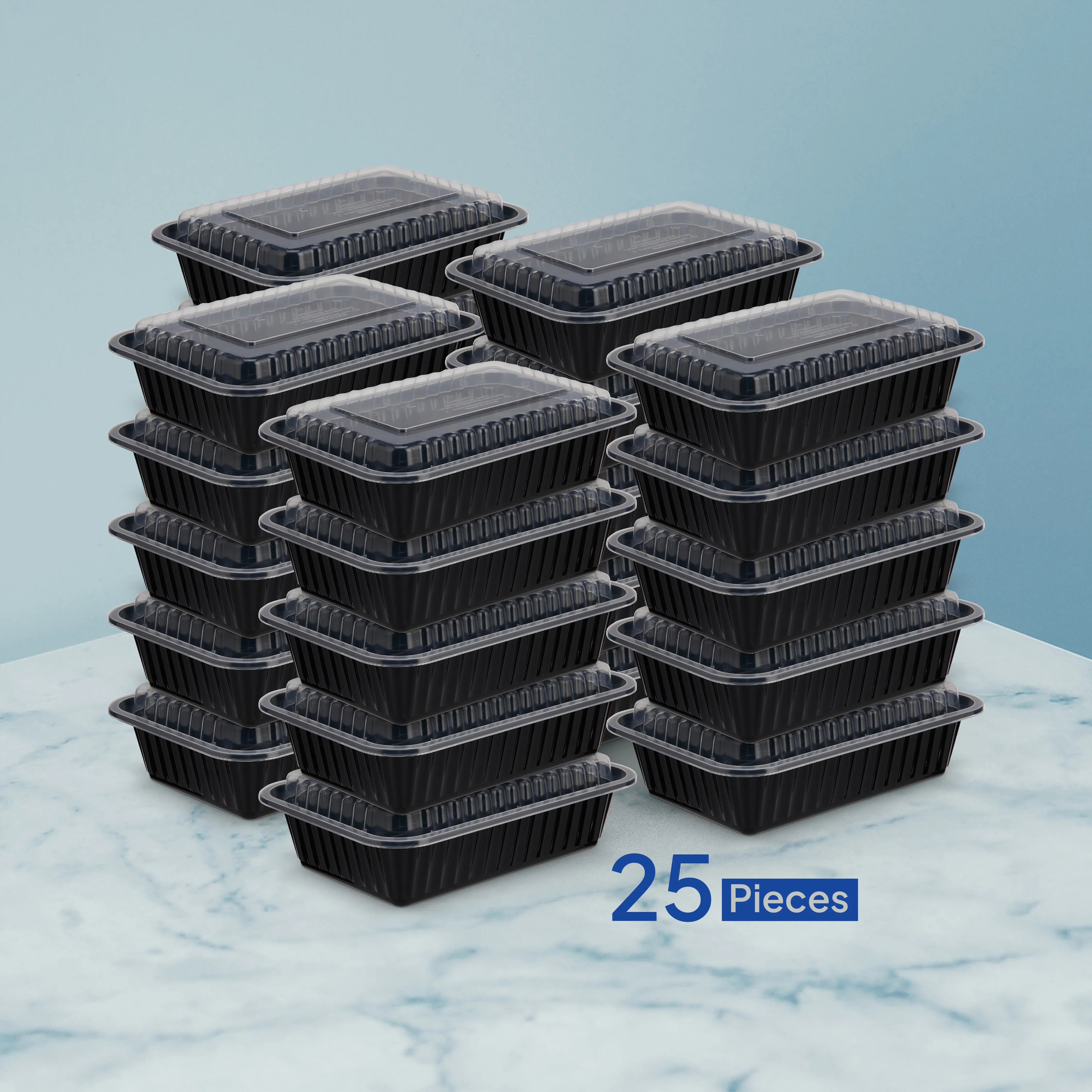 Black Base Container 38 oz with Lids 25 Pieces - hotpackwebstore.com