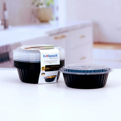 Black Base Round Ribbed Container with Lids 5 Pieces - hotpackwebstore.com