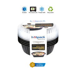 Black Base Round Ribbed Container with Lids 5 Pieces - hotpackwebstore.com
