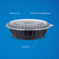 Black Base Round Ribbed Container with Lids 5 Pieces - hotpackwebstore.com