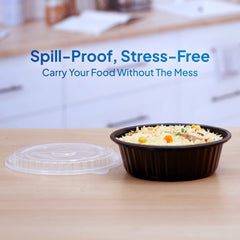 Black Base Round Ribbed Container with Lids 5 Pieces - hotpackwebstore.com