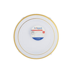 White Round Plate With Gold Rim 10 Pieces - hotpackwebstore.com
