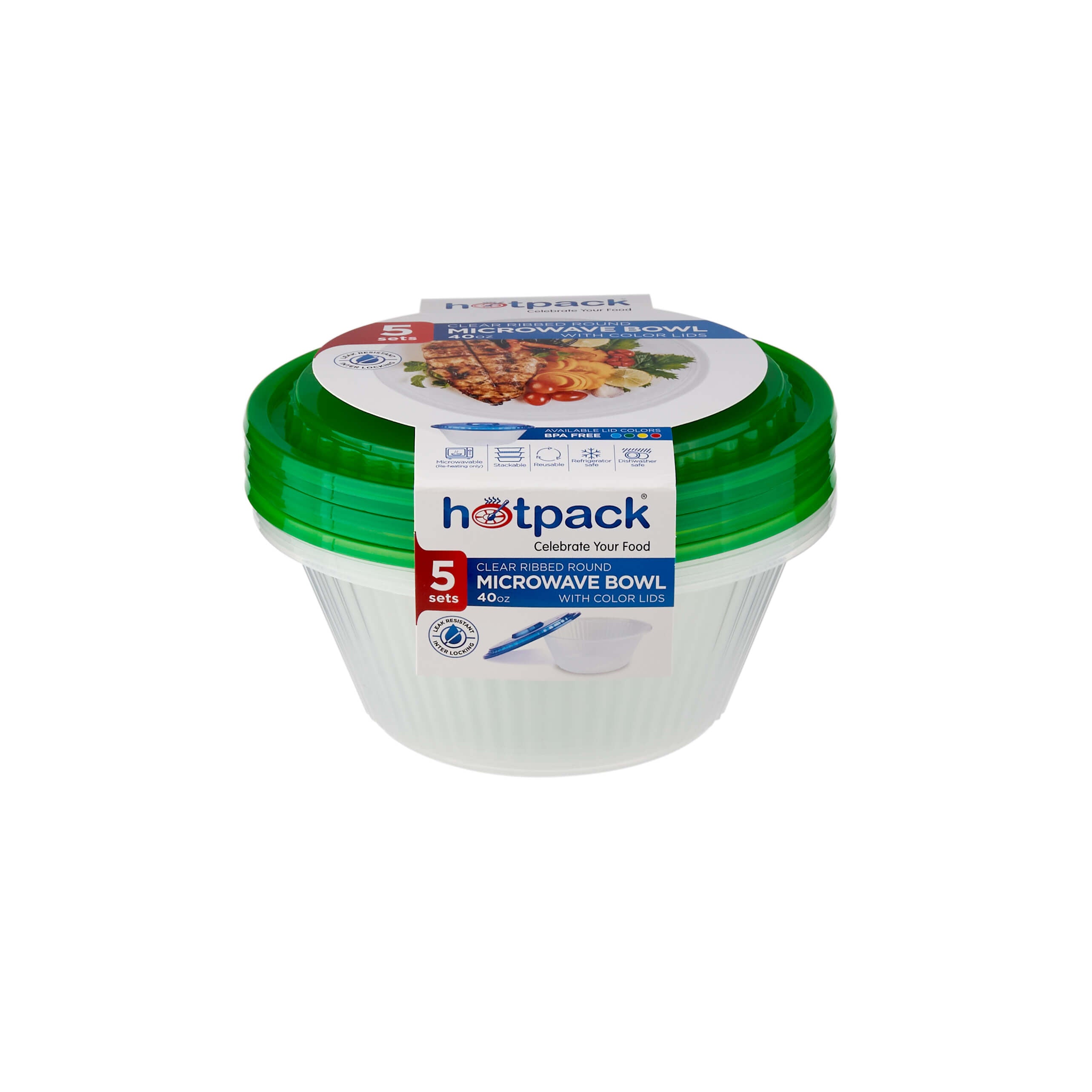 Round Ribbed Microwave Bowl With Color Lid - hotpackwebstore.com - Microwavable Containers