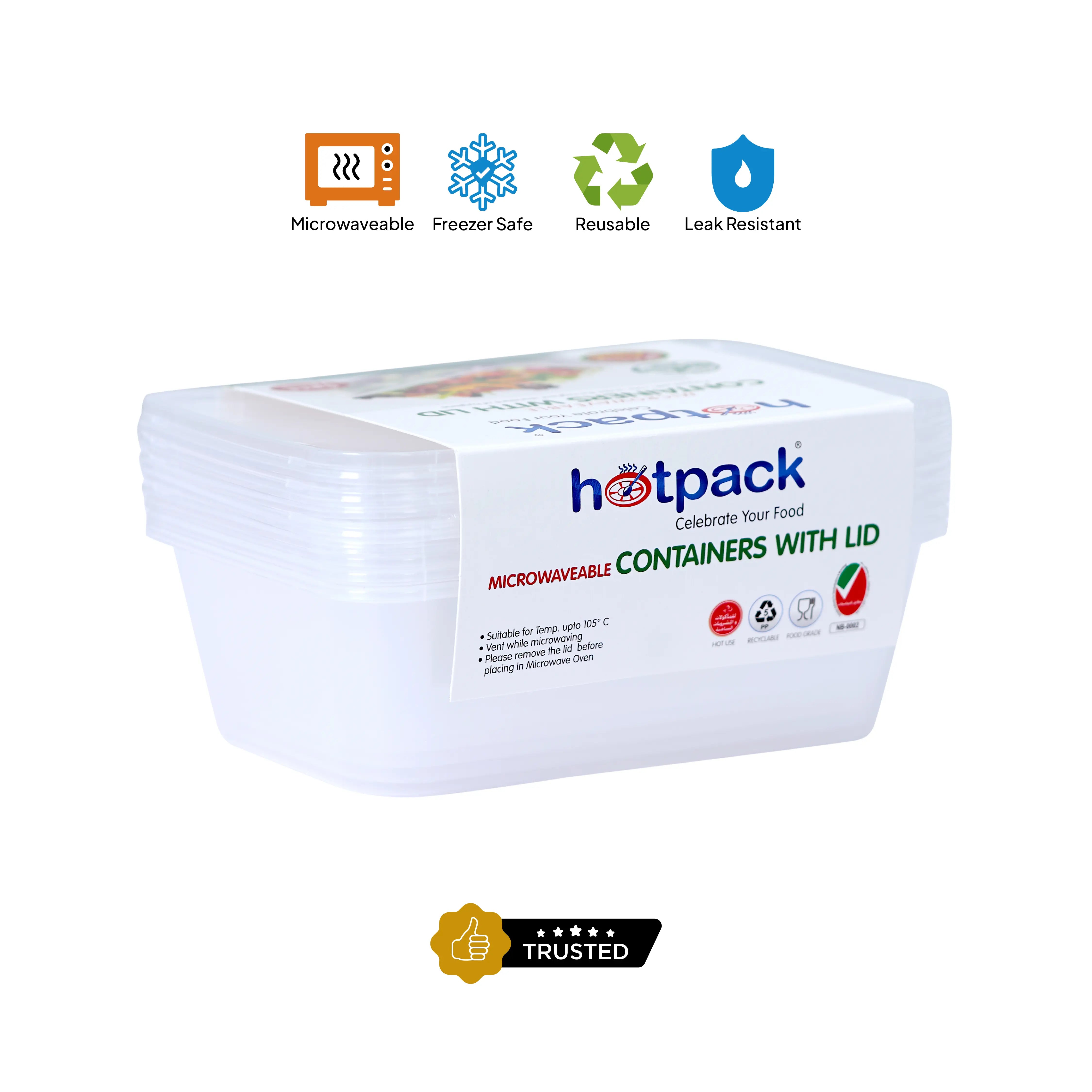 Microwaveable Container 750 ML With Lid 5 Pieces - hotpackwebstore.com