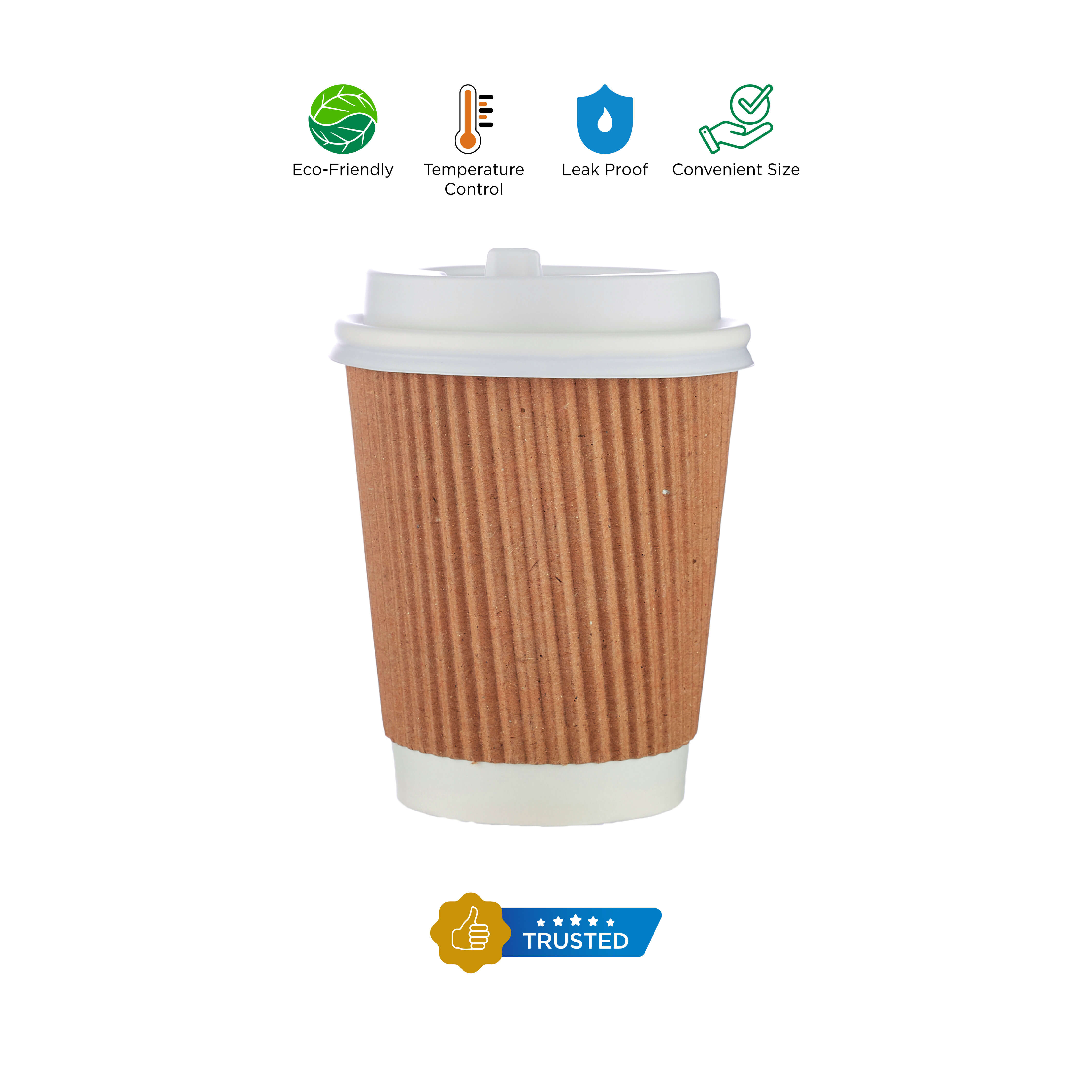 12 Oz Kraft Ripple Paper Cup With Lid 10 Pieces - hotpackwebstore.com
