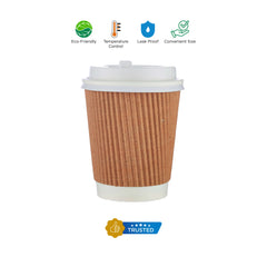12 Oz Kraft Ripple Paper Cup With Lid 10 Pieces - hotpackwebstore.com