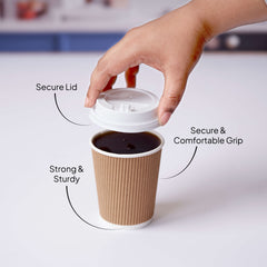 12 Oz Kraft Ripple Paper Cup With Lid 10 Pieces - hotpackwebstore.com