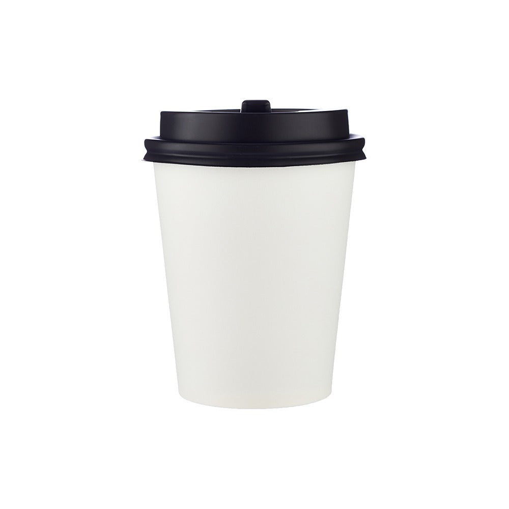 Single Wall White Paper Cup With Black Lid - hotpackwebstore.com