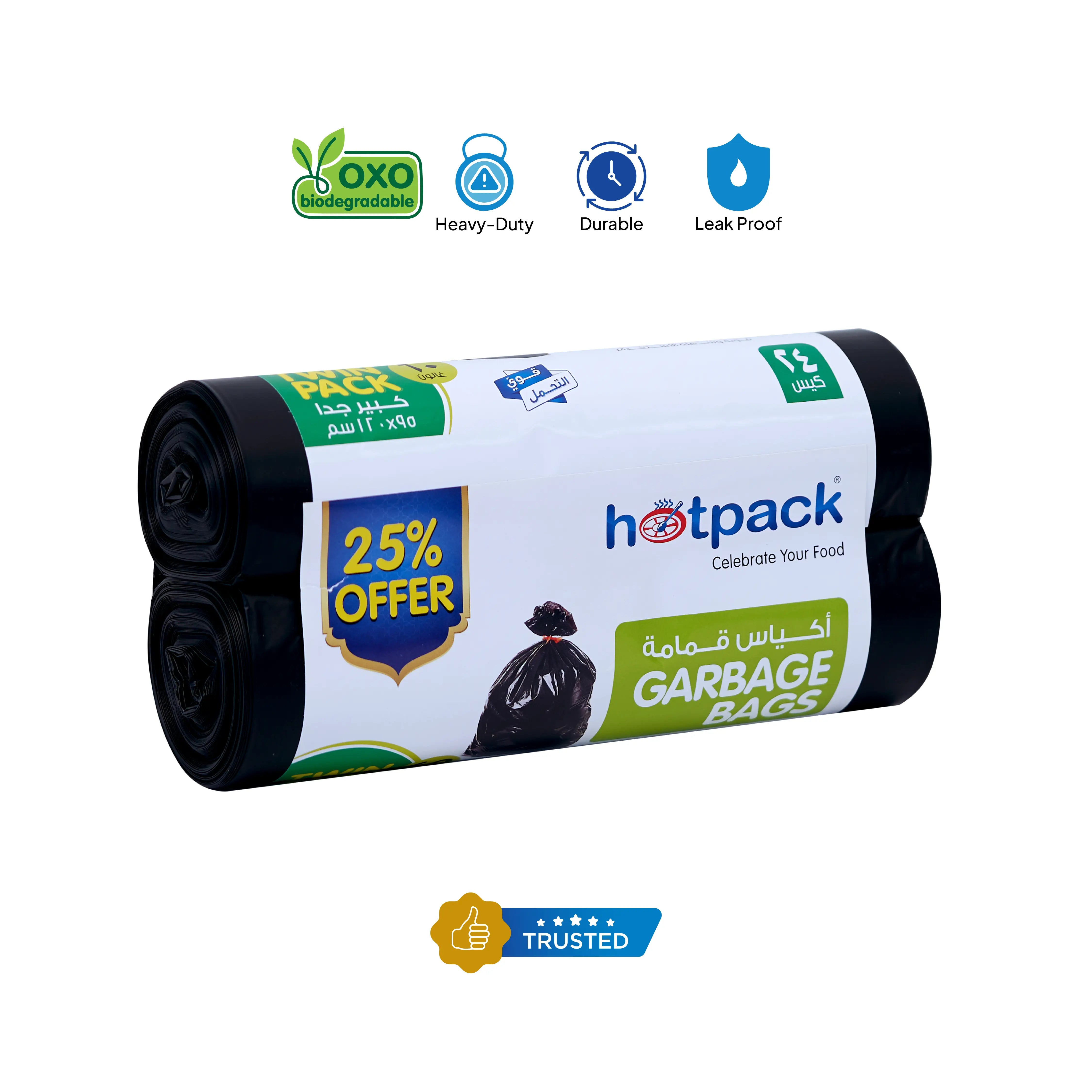 Twin Pack Heavy Duty Garbage Roll Black 95x120cm 60 Gallon 24 Pieces - hotpackwebstore.com
