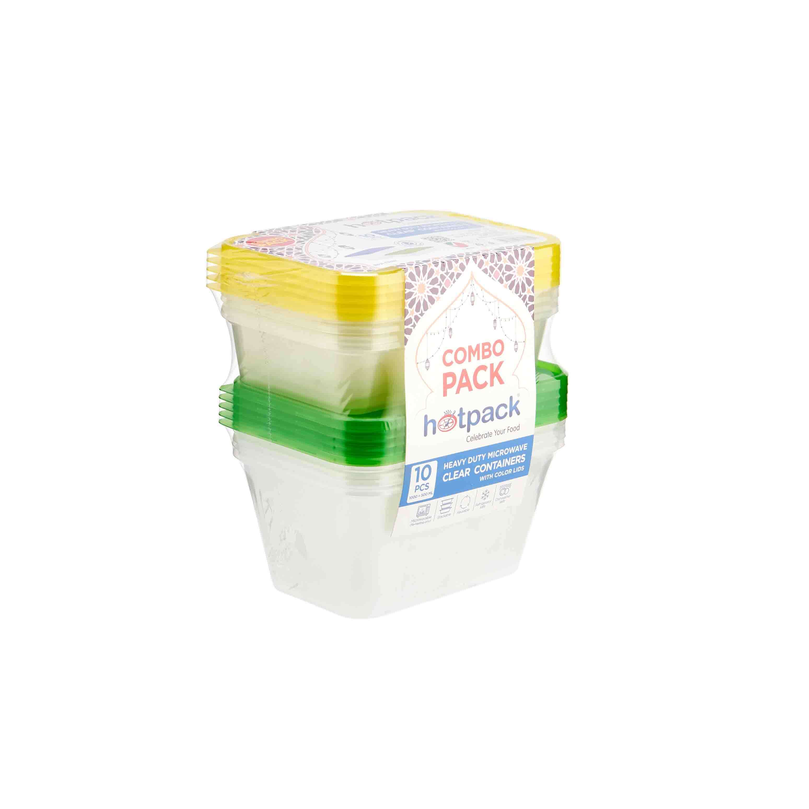 Clear Heavy Duty Microwave Container With Color Lid Combo Pack  500ml + 1000ml - hotpackwebstore.com