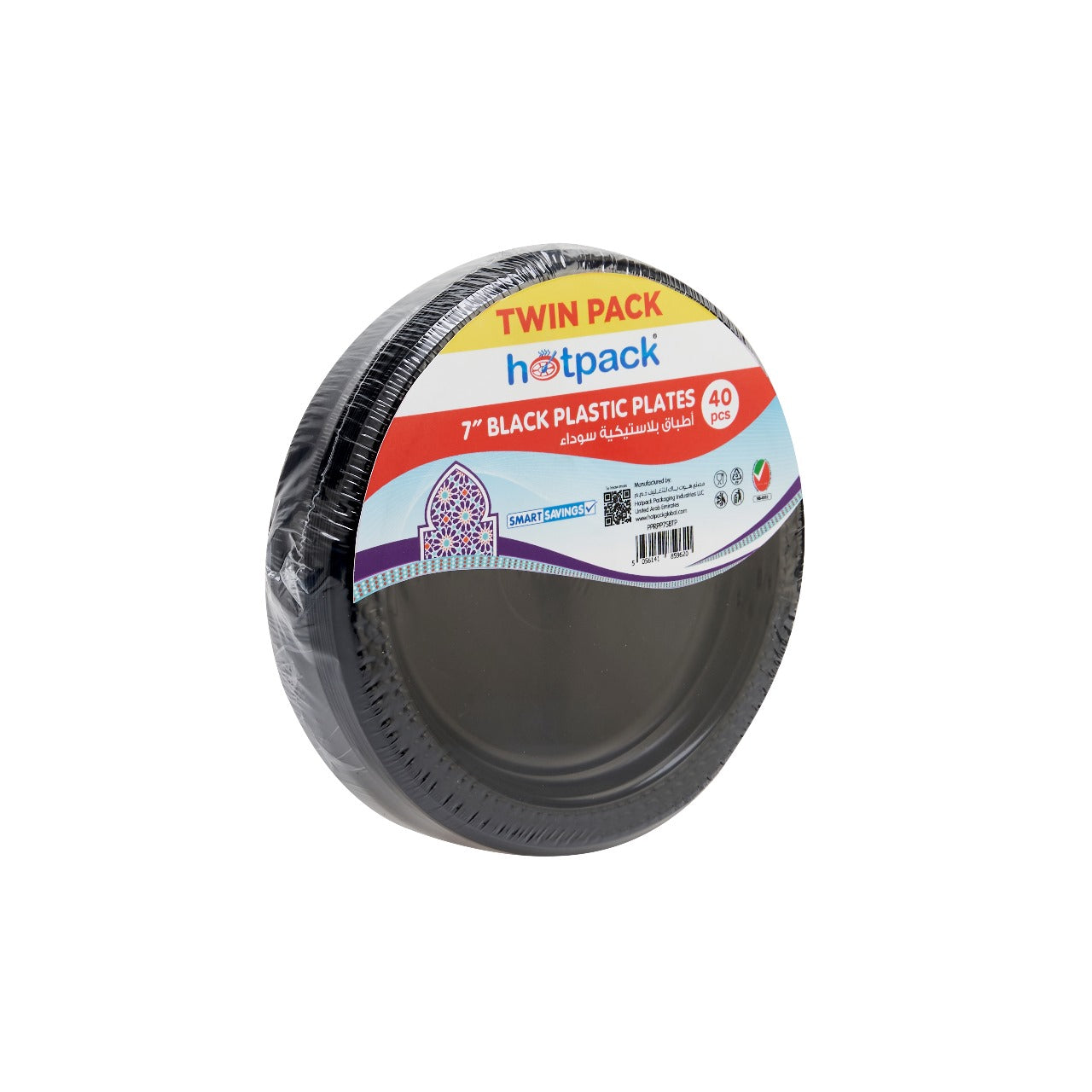 Twin Pack Black Round Plastic Plate - hotpackwebstore.com