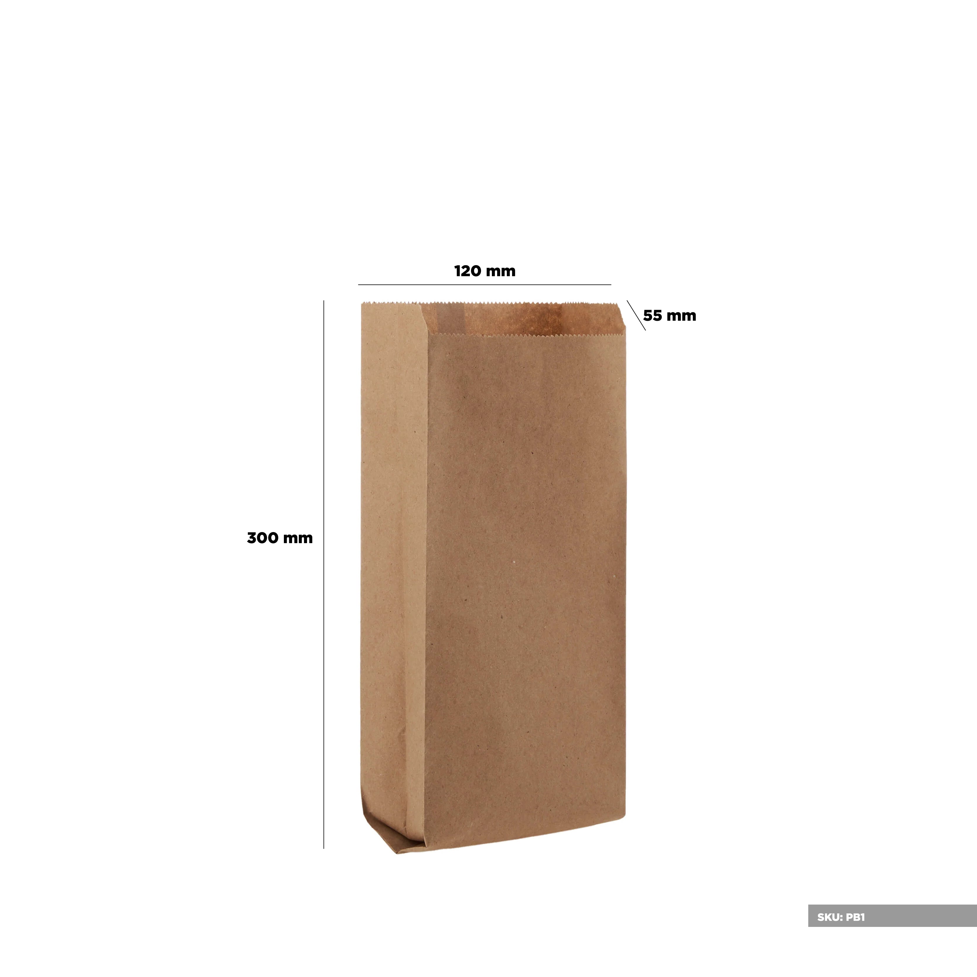 120x55x300 mm Brown Pinch or Flat Bottom Kraft Paper Bags - Hotpack Global