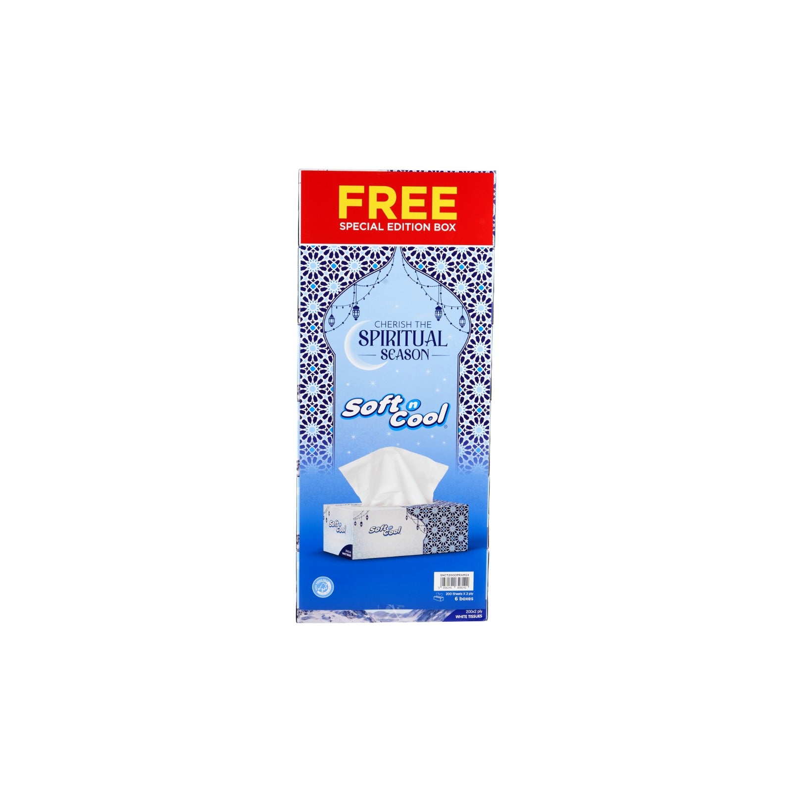 Soft n Cool 200 Sheets X 2 Ply 5 Boxes + 1 Box Free Ramadan Theme Facial Tissue - hotpackwebstore.com