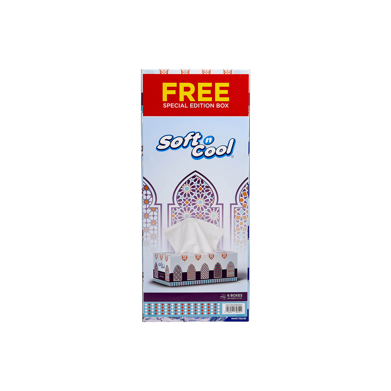 30 Boxes Soft n Cool 200 Sheets X 2 Ply + 6 Box Free Arabic theme Facial Tissue - hotpackwebstore.com
