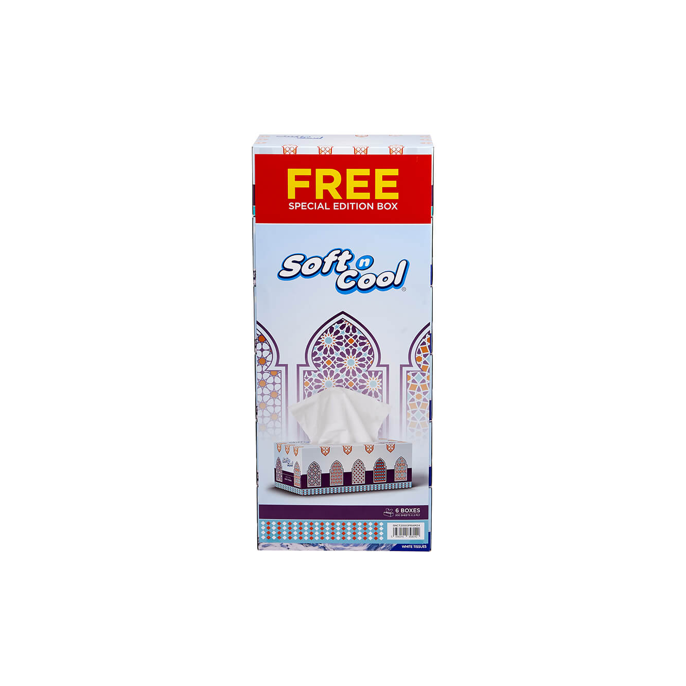 30 Boxes Soft n Cool 200 Sheets X 2 Ply + 6 Box Free Arabic theme Facial Tissue - hotpackwebstore.com