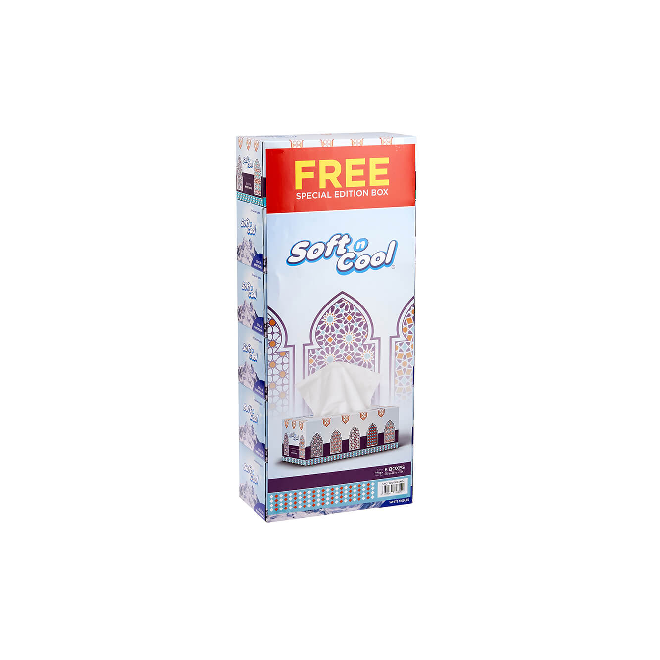 30 Boxes Soft n Cool 200 Sheets X 2 Ply + 6 Box Free Arabic theme Facial Tissue - hotpackwebstore.com