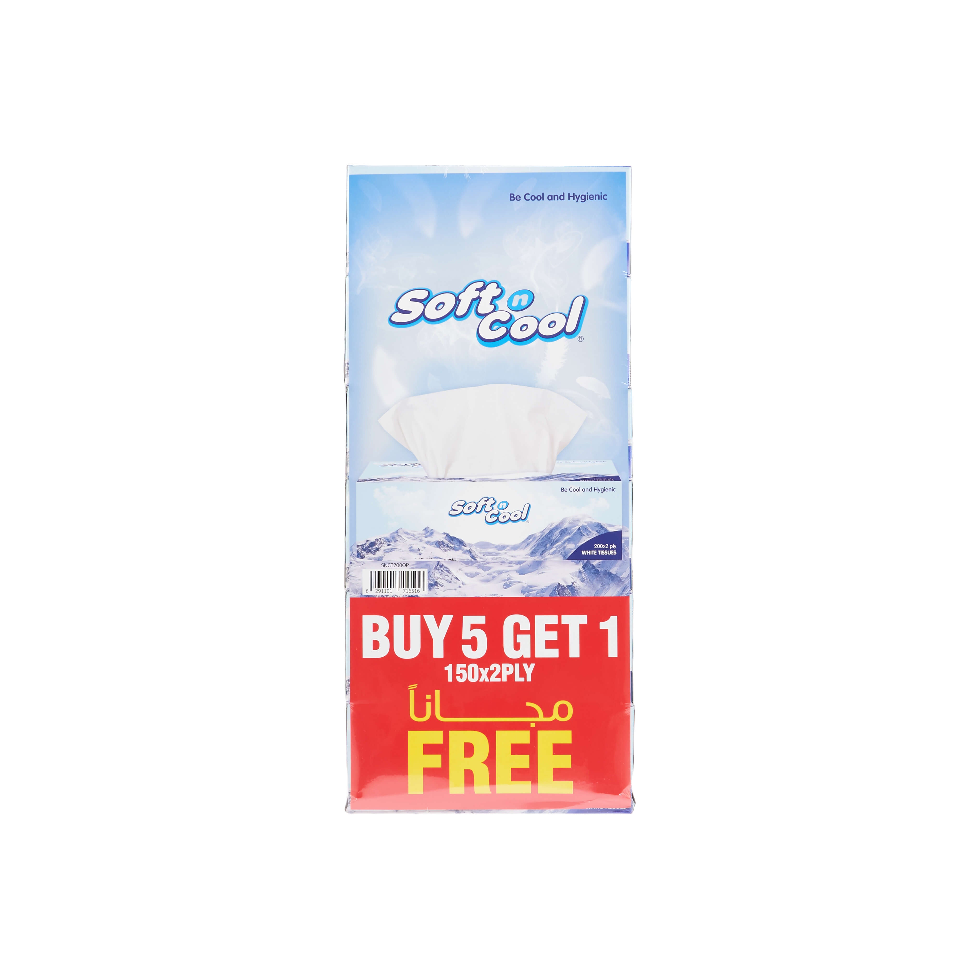 Soft n Cool Facial Tissue 200 Sheets x 2 Ply 5 Boxes + 150 sheets x 2 Ply 1 Box - hotpackwebstore.com