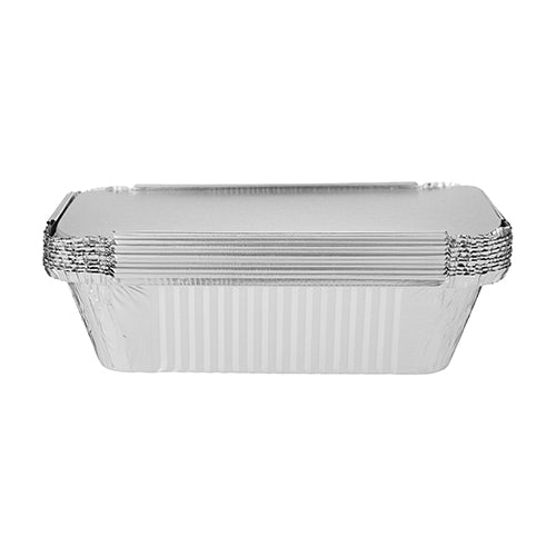 Aluminium Containers with Lid 8368 ( 680 CC ) 197 mm Length x 124 mm Width x 46 mm Height 10 Pieces - hotpackwebstore.com - Aluminium Containers