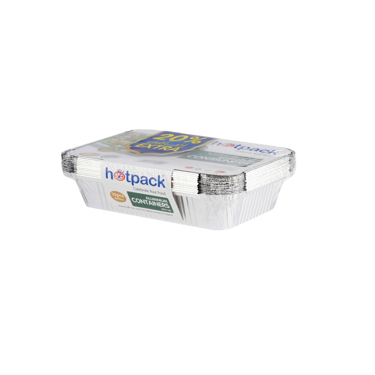 Aluminum Food Storage Container Silver With Lid (890 cc) 10 Pieces 20 % Extra - hotpackwebstore.com - Aluminium Containers