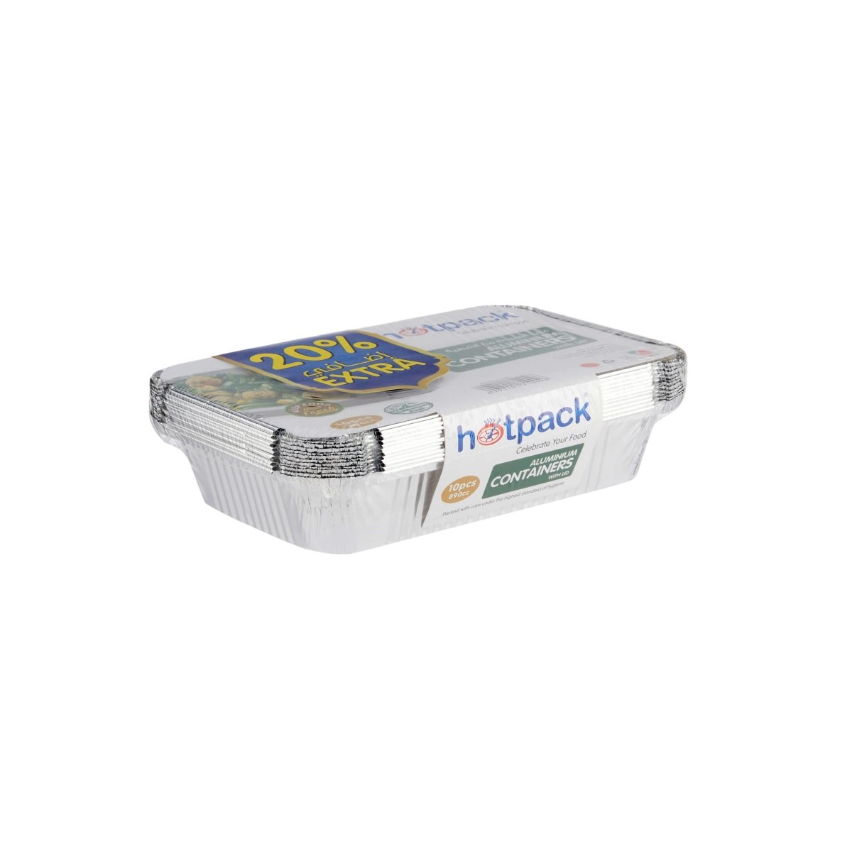 Aluminum Food Storage Container Silver With Lid (890 cc) 10 Pieces 20 % Extra - hotpackwebstore.com - Aluminium Containers