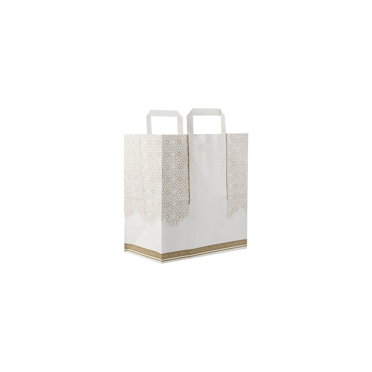 Arabic Design Printed White Paper Bag - hotpackwebstore.com - Flat Handle Paper Bags