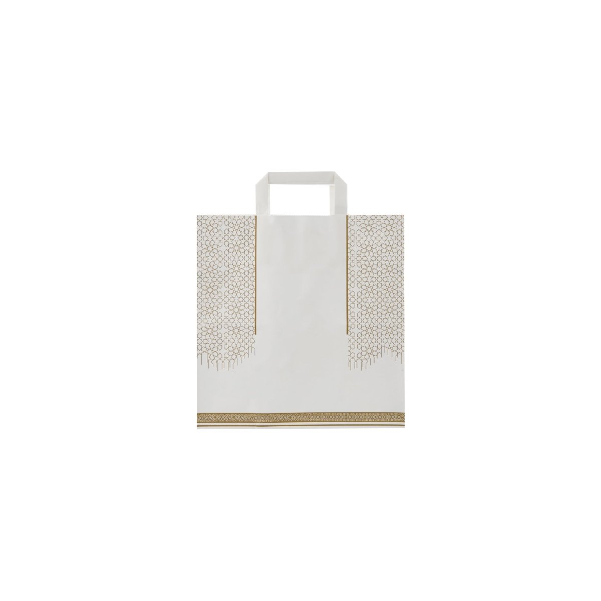 Arabic Design Printed White Paper Bag - hotpackwebstore.com - Flat Handle Paper Bags