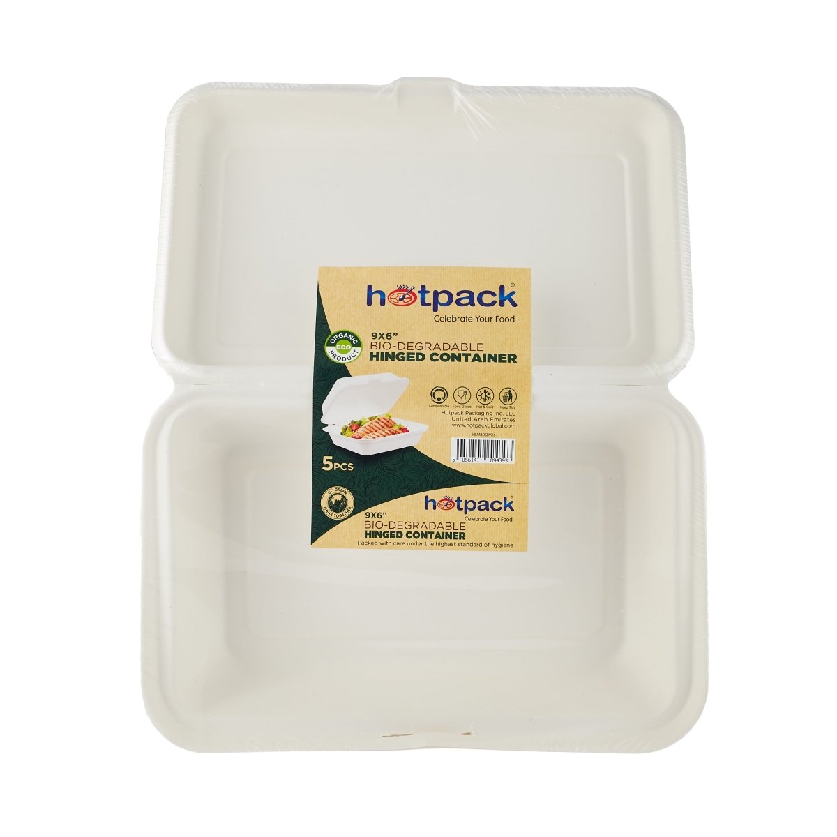 Bio - Degradable Hinged Container 5 Pieces - hotpackwebstore.com - Bio - Degradable Containers