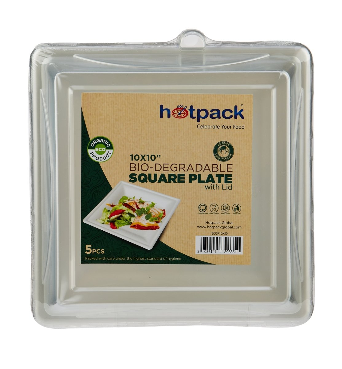 Bio - Degradable Square Plate With Lid 5 Pieces - hotpackwebstore.com - Bio - Degradable Plates