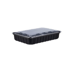 Black Base Rectangle Container With Lid 100 Pieces - hotpackwebstore.com - Black Base Containers