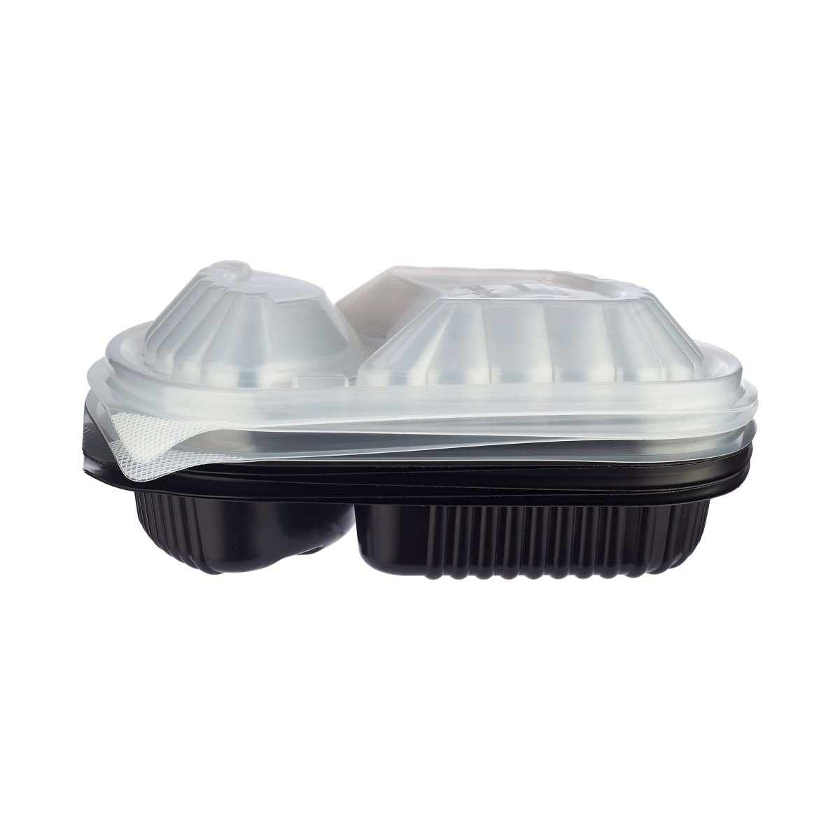 Black Base Rectangular 2 - Compartment Container 250 Pieces - hotpackwebstore.com - Black Base Containers