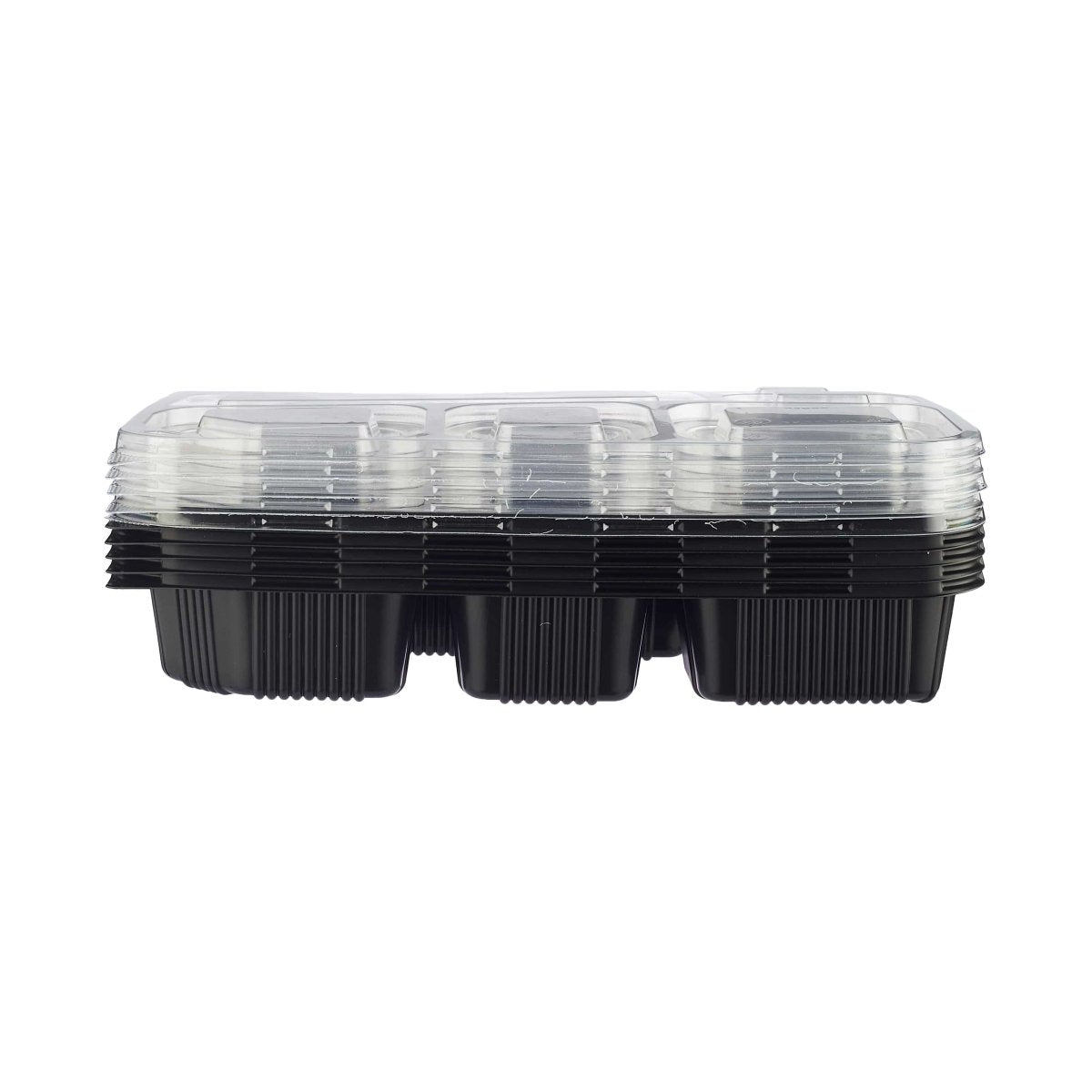 Black Base Rectangular 6 - Compartment Container + Lids 150 Pieces - hotpackwebstore.com - Black Base Containers
