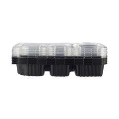 Black Base Rectangular 6 - Compartment Container + Lids 150 Pieces - hotpackwebstore.com - Black Base Containers