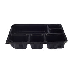 Black Base Rectangular 6 - Compartment Container + Lids 150 Pieces - hotpackwebstore.com - Black Base Containers