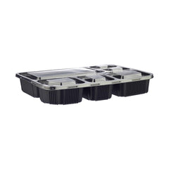 Black Base Rectangular 6 - Compartment Container + Lids 150 Pieces - hotpackwebstore.com - Black Base Containers
