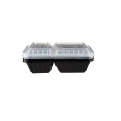 Black Base Rectangular Container 2 Compartments 300 Pieces - hotpackwebstore.com - Black Base Containers