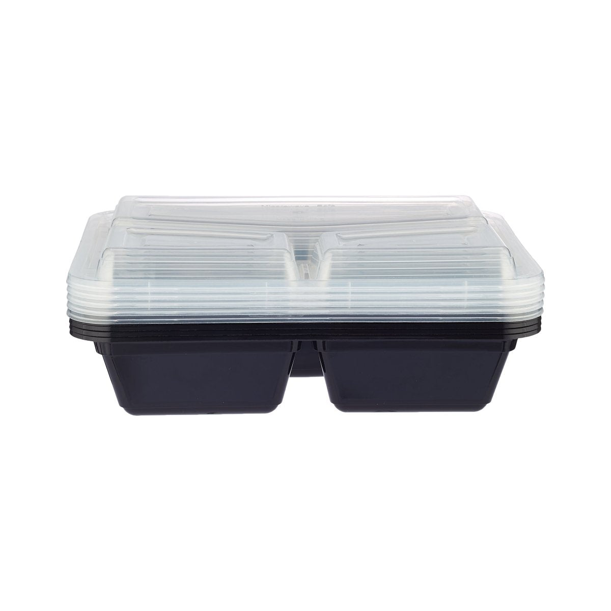 Black Base Rectangular Microwavable Compartment Container with Lids 5 Pieces - hotpackwebstore.com - Black Base Containers