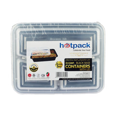 Black Base Rectangular Microwavable Compartment Container with Lids 5 Pieces - hotpackwebstore.com - Black Base Containers