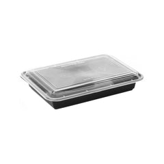 Black Base Rectangular Microwave Container with Lid - hotpackwebstore.com - Black Base Containers